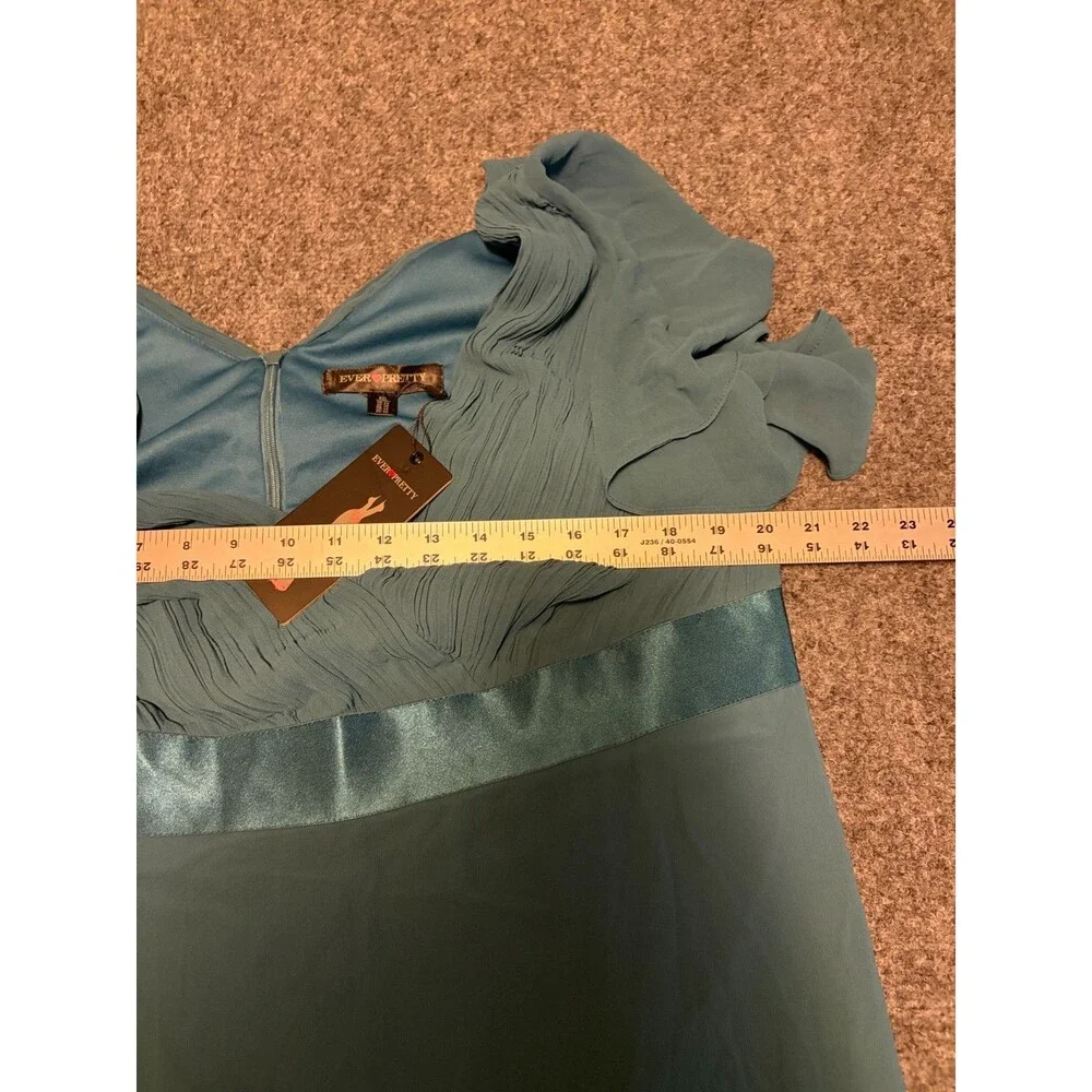 Ever-Pretty Teal Pleated V Neck Flutter Sleeve Formal Maxi Dress 8XL US 24 NWT